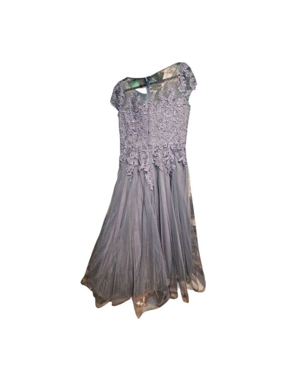 La Femme Grey Green Embellished Tulle Maxi Dress Size 14 - Picture 9 of 9